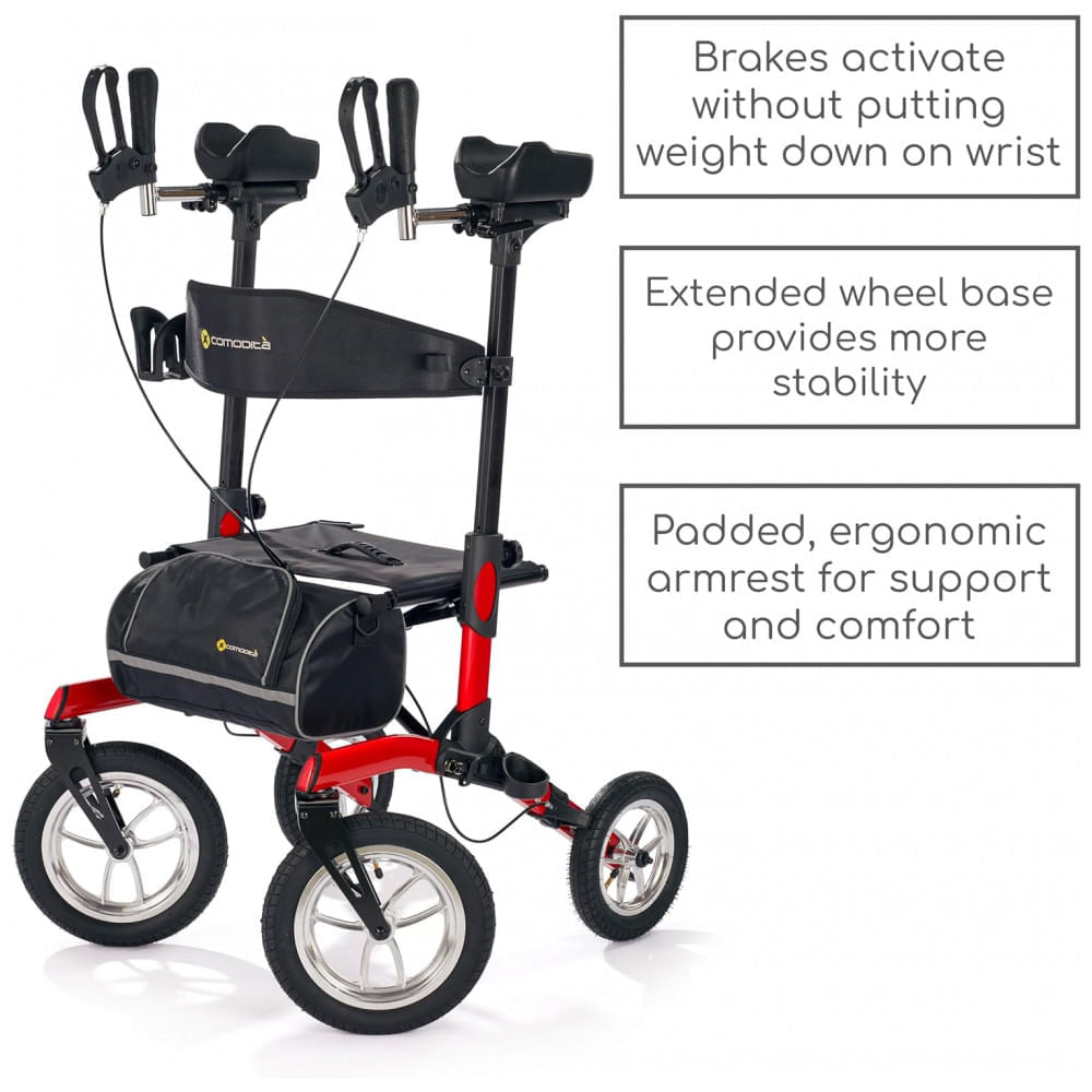 Encontraproduto.com.br - Andador para Idoso Dobrável até 136kg com Assento, Pneus Pneumáticos e Porta Bengala, Comodita, Amarelo