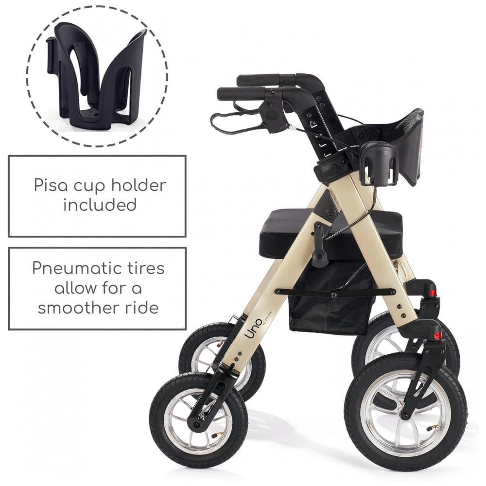 Encontraproduto.com.br - Andador para Idoso Dobrável até 136kg para Todo Terreno com Pneus Pneumáticos, Assento Ortopédico Extra Largo e Freios, Comodita, Cinza Metálico