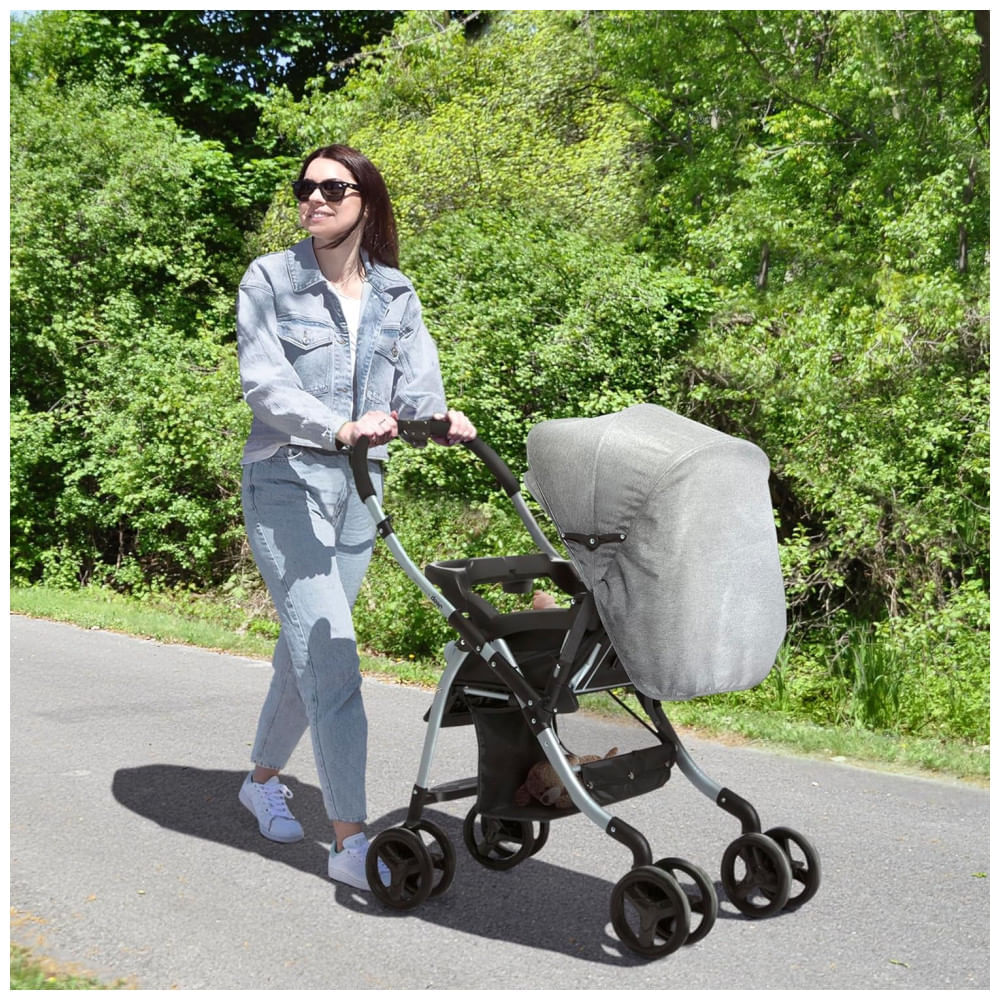Encontraproduto.com.br - Carrinho de Bebê para Passeio com Alça Reversível, Delta Children, Cinza