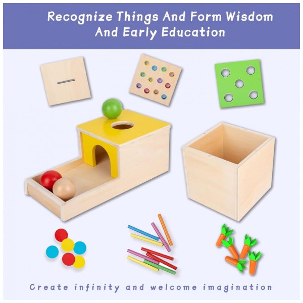 Encontraproduto.com.br - Brinquedo Montessori 4 em 1 com kit de Moedas, Jogo de Colheita de Cenoura e Palito de Fósforo, Jogo de Gota Colorido, Adena Montessori