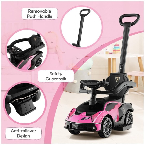 Encontraproduto.com.br - Carrinho de Passeio Infantil 3 em 1 com Alça, Apoio de Braço, Buzina e Apoio para os Pés Extensível para Crianças de 1 a 3 Anos, GLACIER Lamborghini,