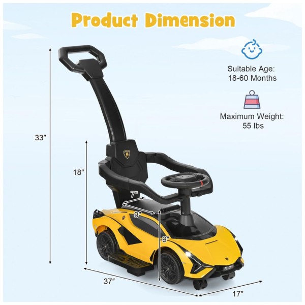 Encontraproduto.com.br - Carrinho de Passeio Infantil 3 em 1 com Alça, Música, USB, Farol e Compartimento Sob o Assento para Crianças de 1 a 5 Anos, INFANS, Amarelo
