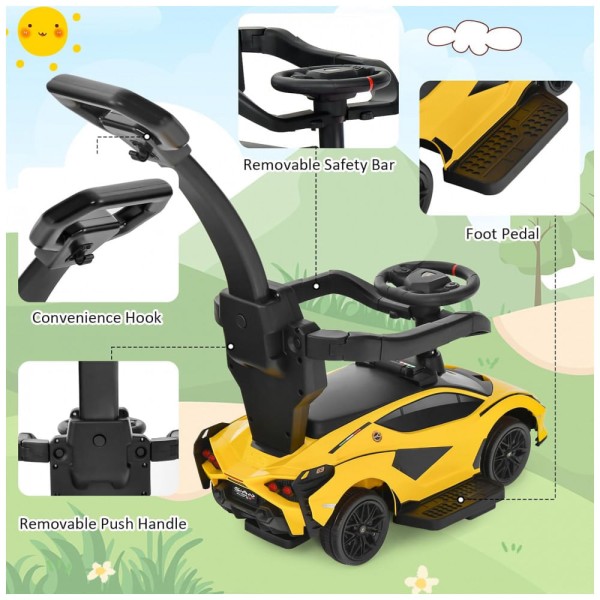 Encontraproduto.com.br - Carrinho de Passeio Infantil 3 em 1 com Alça, Música, USB, Farol e Compartimento Sob o Assento para Crianças de 1 a 5 Anos, INFANS, Amarelo