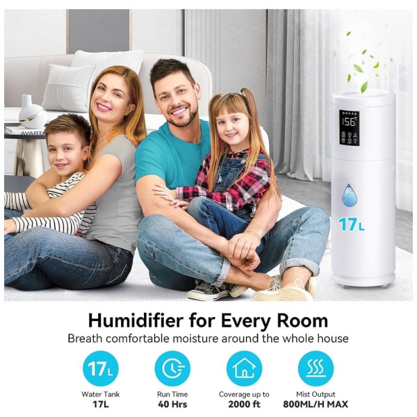 Encontraproduto.com.br - Umidificador para Salas Grandes com Tudo de Extensão, 17 Litros, Cobre 185 m2, Hos, Branco
