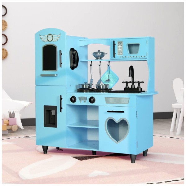 Encontraproduto.com.br - Cozinha Infantil em Madeira com 7 Utensílios, Luzes e Sons Realistas para Crianças Acima de 3 Anos, TaoHFE, Azul