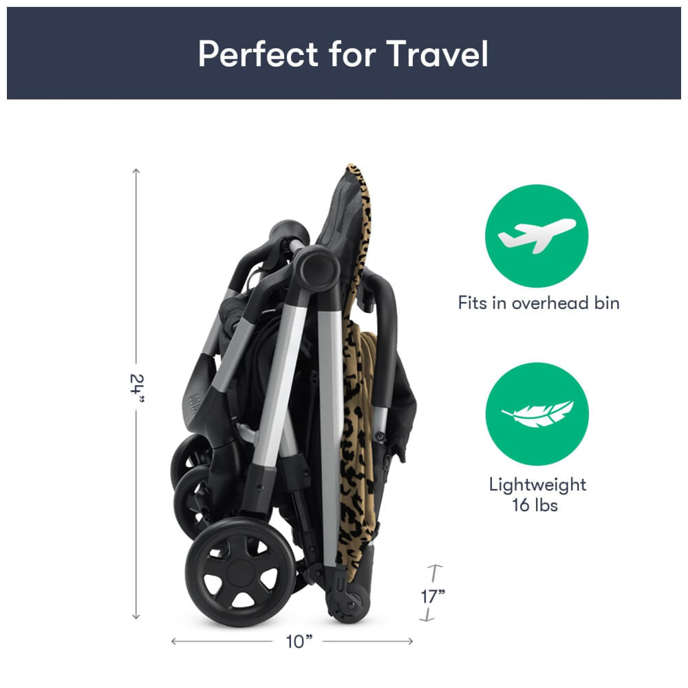 Encontraproduto.com.br - Carrinho de Bebê Dobrável Leve e Prático com Capa de Chuva, Mochila e Porta-Copos, Colugo, Estampa Onça