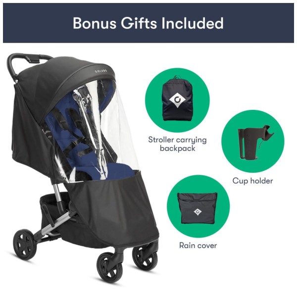 Encontraproduto.com.br - Carrinho de Bebê Dobrável Leve e Prático com Capa de Chuva, Mochila e Porta-Copos, Colugo, Azul Marinho