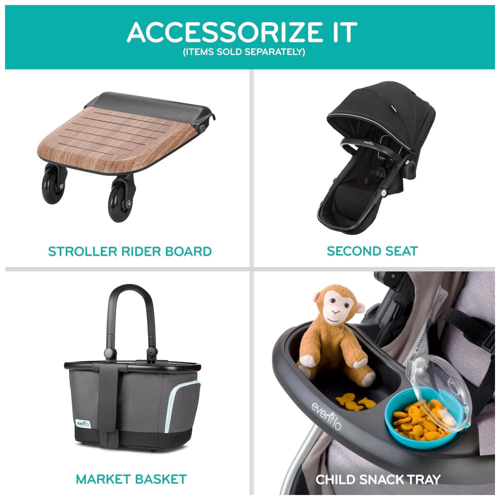 Encontraproduto.com.br - Carrinho de Bebê Travel System Modular com Assento de Carro Infantil LiteMax, Barra Anti-Rebote e 23 Configurações, Evenflo, Cinza