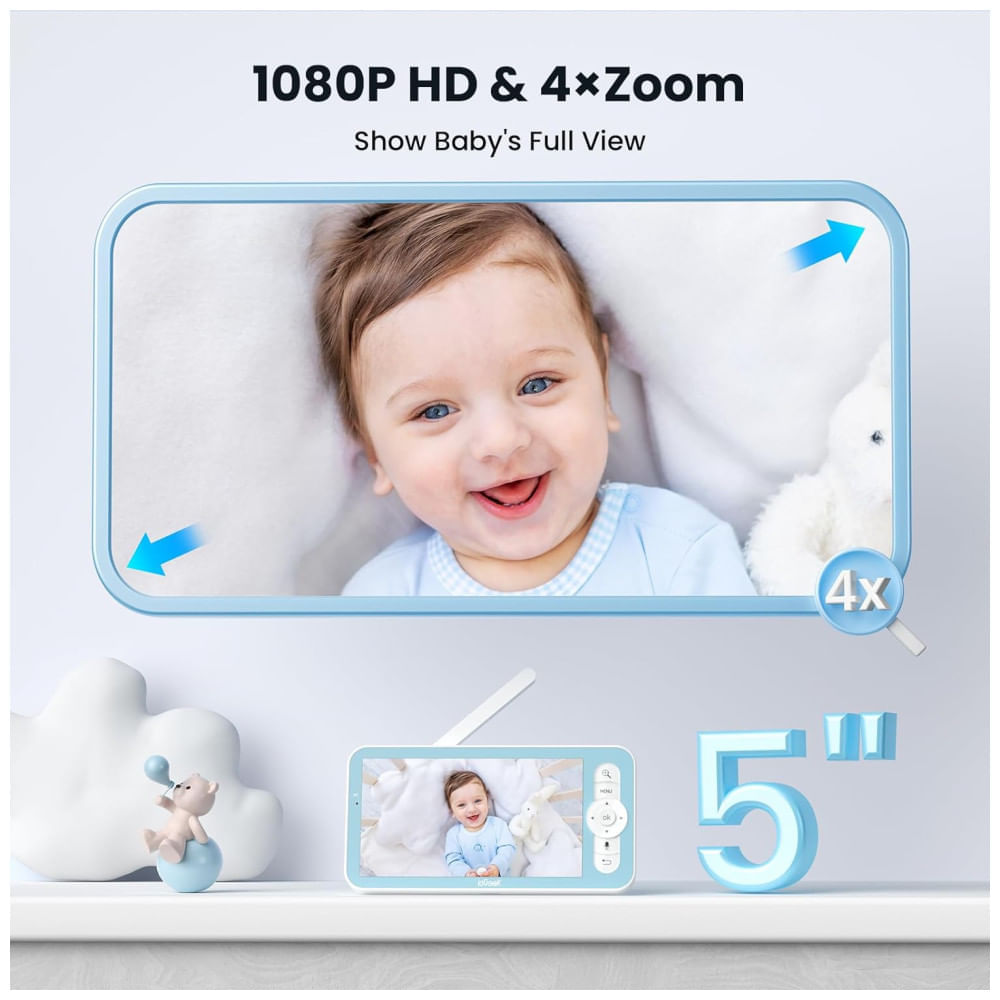 Encontraproduto.com.br - Babá Eletrônica com Câmera 1080P, Controle via Aplicativo, Visão Noturna, Detecção de Som e Movimento, ieGeek, Branca e Azul