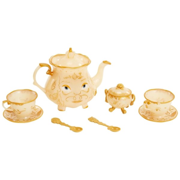 Encontraproduto.com.br - Jogo de Chá Infantil 8 Peças com Tema de A Bela e a Fera para Crianças Acima de 3 Anos, Disney, Dourado