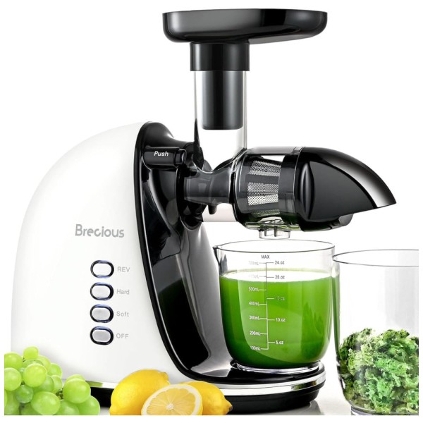 Encontraproduto.com.br - Centrifuga de Frutas com 2 Velocidades, Motor Silencioso e Função Reversa, 110V 150W, BRECIOUS, Branca