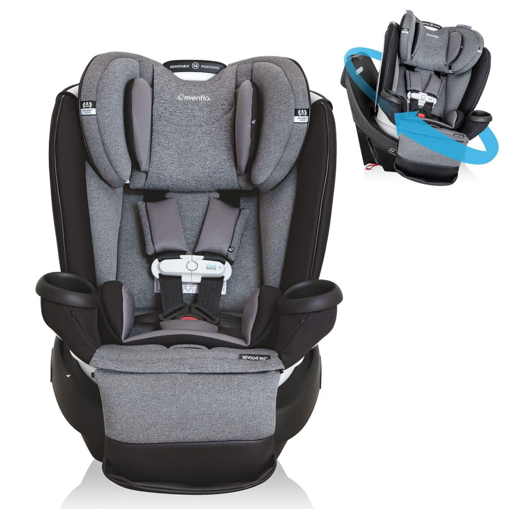 Encontraproduto.com.br - Cadeira de Bebe para Carro com Rotação de 360º e Cresce com Seu Filho, Oferecendo 3 Modos de Uso, para Crianças de 1,8 kg a 54 kg, Evenflo, Cinza