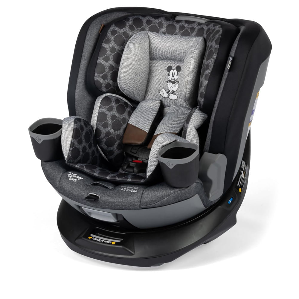 Encontraproduto.com.br - Cadeira de Bebe para Carro Vintage com Rotação de 360º e 3 Modos para Crianças de 2,2 kg a 45 kg, Disney Mickey Mouse CC383HDE, Preta e Cinza