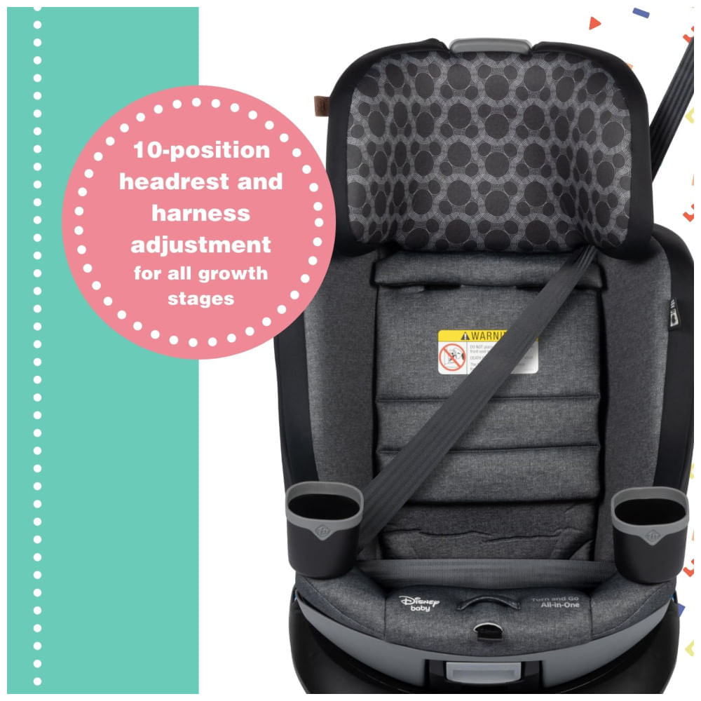 Encontraproduto.com.br - Cadeira de Bebe para Carro Vintage com Rotação de 360º e 3 Modos para Crianças de 2,2 kg a 45 kg, Disney Mickey Mouse CC383HDE, Preta e Cinza