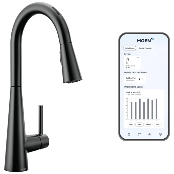Torneira Cozinha Inteligente com Controle de Voz, Sensor de Movimento e Pulverizador Pull Down, Moen 7864EVBL, Preto Fosco