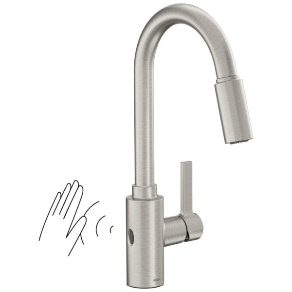 Encontraproduto.com.br - Torneira Cozinha com Sensor de Movimento e Pulverizador Retrátil, Moen 7882EWSRS Genta LX, Inoxidável