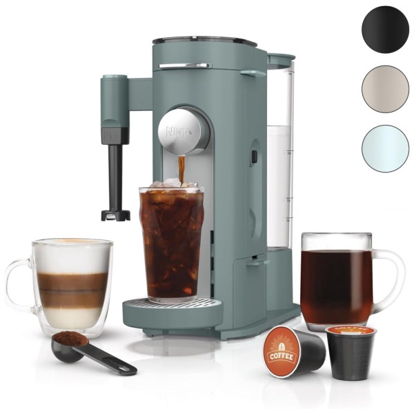 Encontraproduto.com.br - Cafeteira Programável 4 em 1 para Capsulas ou Café Moído, Frio ou Quente com Batetor de Leite, 110V Ninja PB051SG, Verde