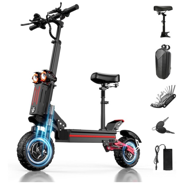 Encontraproduto.com.br - Scooter Elétrica para Adultos até 360 kg, Velocidade Máxima de 80 km/h e Alcance de 72 km com Assento Removível, 5600W, HLOIE FW106, Preta