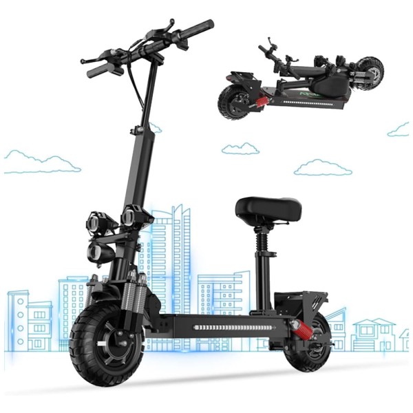 Scooter Elétrica para Adultos até 127 kg, Velocidade Máxima de 48 km/h e Alcance de 59 km com Pneus Off-Road e Sistema de Absorção de Choque