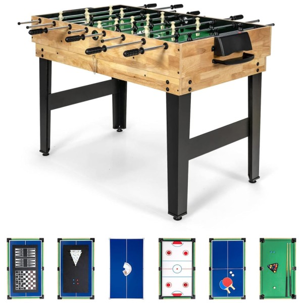 Encontraproduto.com.br - Mesa de Jogos 10 em 1 para Diversão em Casa com Pebolim, Sinuca, Shuffleboard, Pingue-Pongue, Xadrez, Damas, Boliche e Gamão, Goplus, Marrom Claro