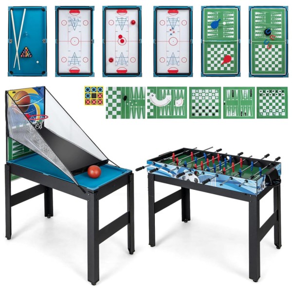 Encontraproduto.com.br - Mesa de Jogos 14 em 1 para Diversão em Casa com Pebolim, Hóquei, Basquete, Pingue-Pongue, Sinuca, Xadrez, Boliche, Damas e Shuffleboard, Giantex,