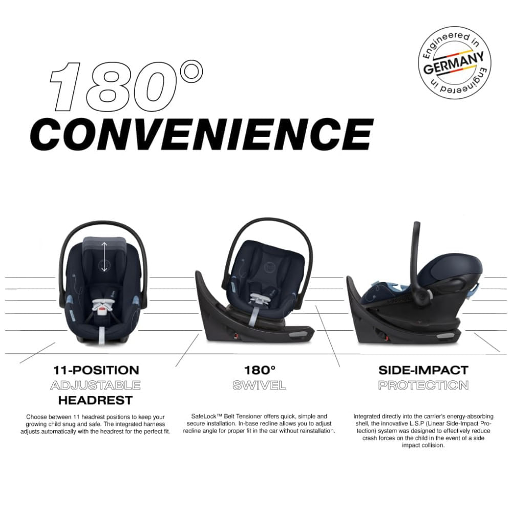 Encontraproduto.com.br - Cadeira de Bebê para Carro com Base Giratória de 180º, Barra Anti-Rebote e Apoio de Cabeça Ajustável em 11 Posições, Cybex Aton G Swivel , Azul Oceano