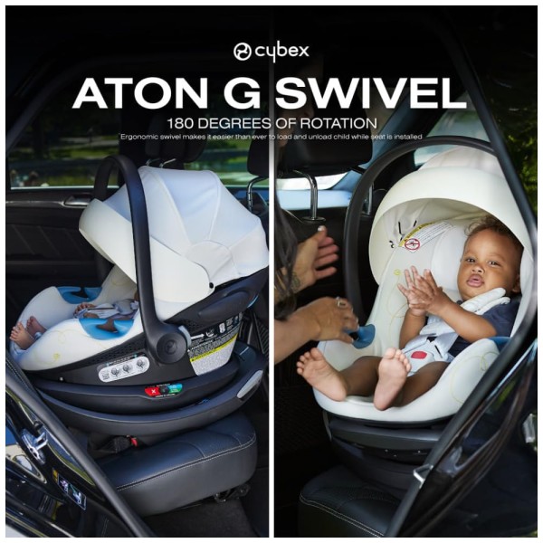 Encontraproduto.com.br - Cadeira de Bebê para Carro com Base Giratória de 180º, Barra Anti-Rebote e Apoio de Cabeça Ajustável em 11 Posições, Cybex Aton G Swivel, Bege Concha