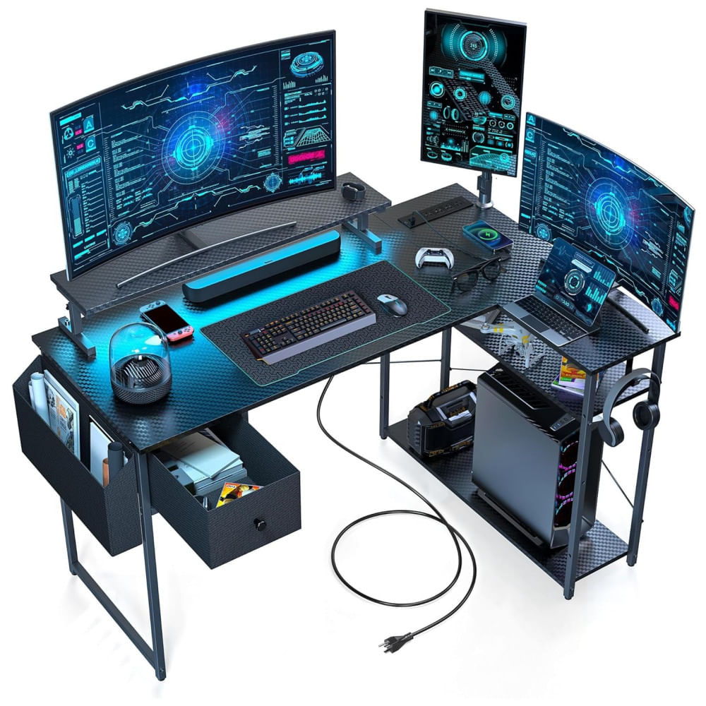 Encontraproduto.com.br - Mesa Gamer de Fibra de Carbono em Formato de L, 47