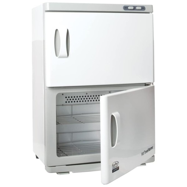 Aquecedor de Toalha Elétrico Duplo com Bandeja Coletora de Água e 4 Prateleiras em Aço Inoxidável para 48 Toalhas Faciais, 110V, ForPro 391452, Branco
