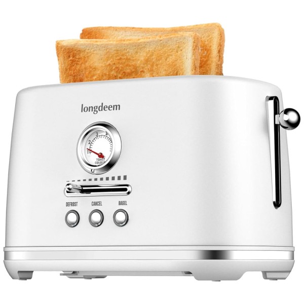Encontraproduto.com.br - Torradeira 2 Fatias com Desligamento Automático, Bandeja de Migalhas e 6 Níveis de Tostagem, 110V 1000W, LONGDEEM, Branca