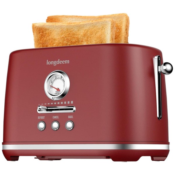Encontraproduto.com.br - Torradeira 2 Fatias com Desligamento Automático, Bandeja de Migalhas e 6 Níveis de Tostagem, 110V 1000W, LONGDEEM, Vermelha