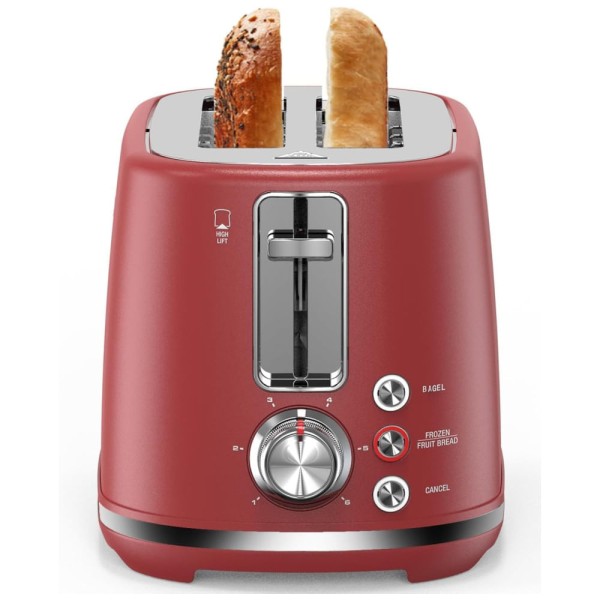 Encontraproduto.com.br - Torradeira 2 Fatias com Desligamento Automático, Bandeja de Migalhas, 6 Níveis de Tostagem, 110V 1000W, LONGDEEM, Vermelha