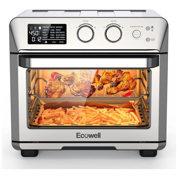 Encontraproduto.com.br - Forno Elétrico de Bancada 15 em 1, 25L com Função Air Fryer, Espeto Giratório, em Aço Inoxidável, 110V 1700W, ECOWELL ECOKX01, Prata