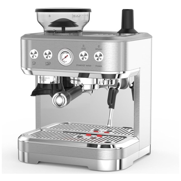 Máquina de Café Expresso 15 Bar com Vaporizador de Leite, Moedor Embutido, Desligamento Automático e Tanque de Água Removível de 2,5L, 110V, Takywep,