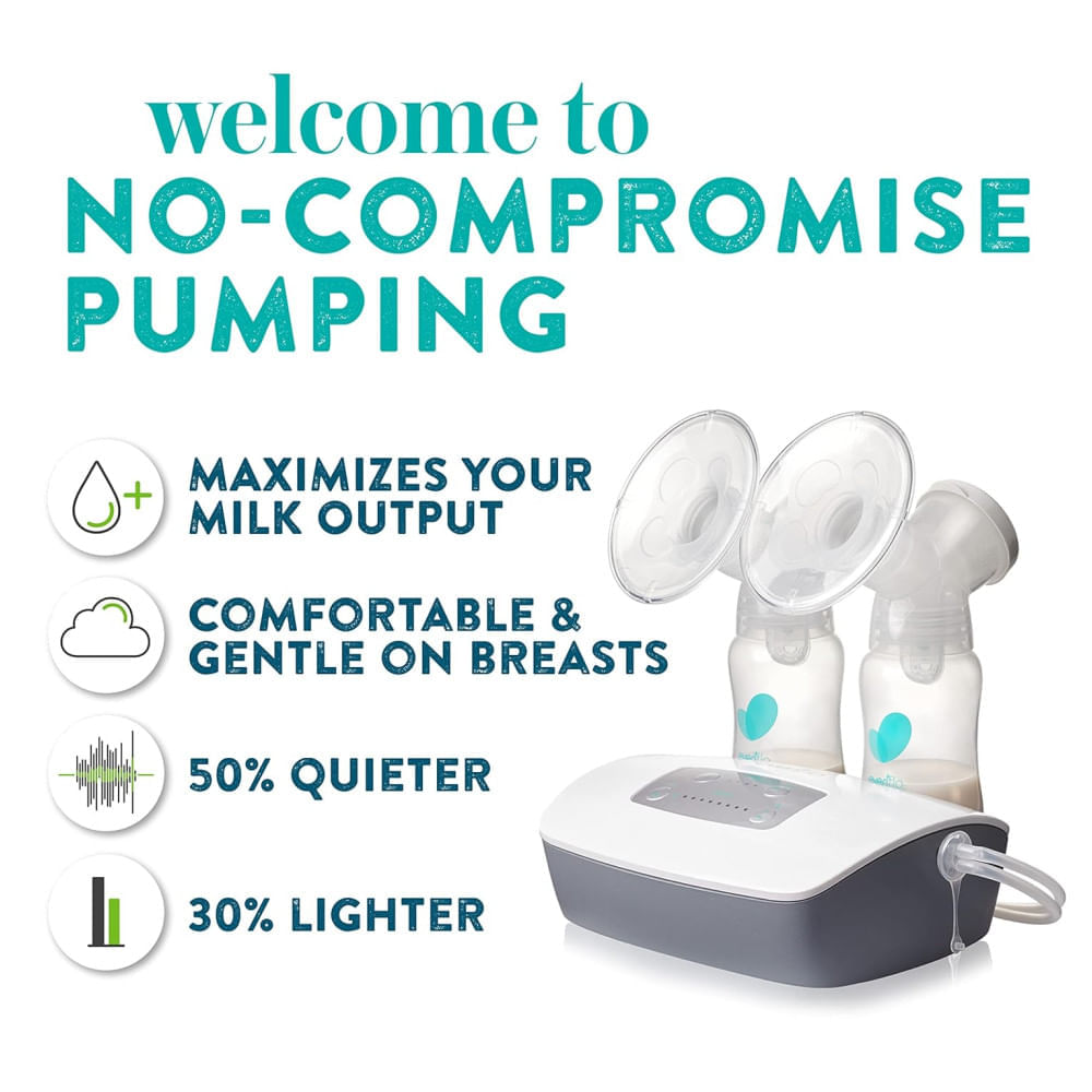Encontraproduto.com.br - Bomba Tira Leite Elétrica com Modos de Bombeamento Simples ou Duplo, Silenciosa e Acessórios Inclusos, 2 Unidades, Evenflo Feeding EF154487, Branca e