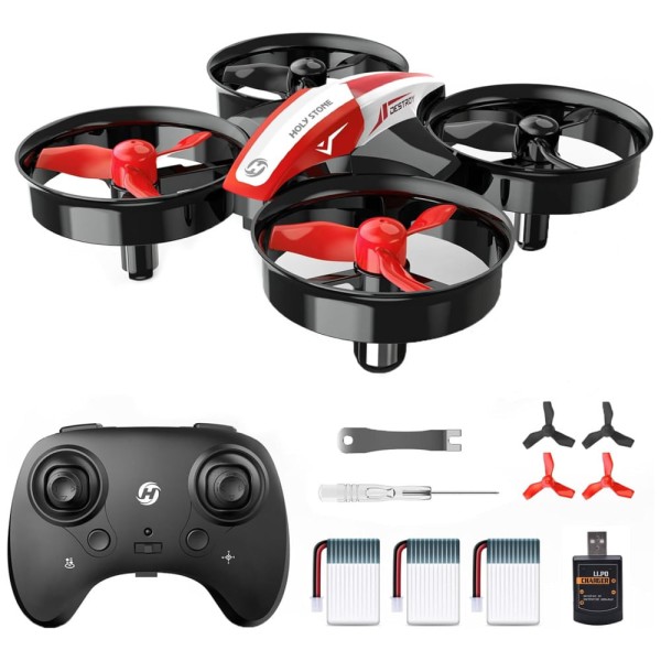 Encontraproduto.com.br - Mini Drone para Crianças e Iniciantes com Pairar Automático, Giros 360º, Pouso Automático e 3 Baterias, Holy Stone HS210, Vermelho