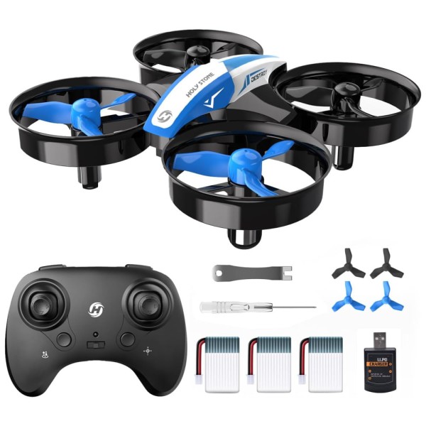 Encontraproduto.com.br - Mini Drone para Crianças e Iniciantes com Pairar Automático, Giros 360º, Pouso Automático e 3 Baterias, Holy Stone HS210, Azul