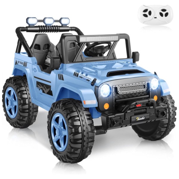 Encontraproduto.com.br - Carro Elétrico Infantil, Jeep com Controle Remoto, 2 Lugares Assento Extra Largo, Rodas com Maior Durabilidade e Luz LED, 24V, Hikole, Azul Claro