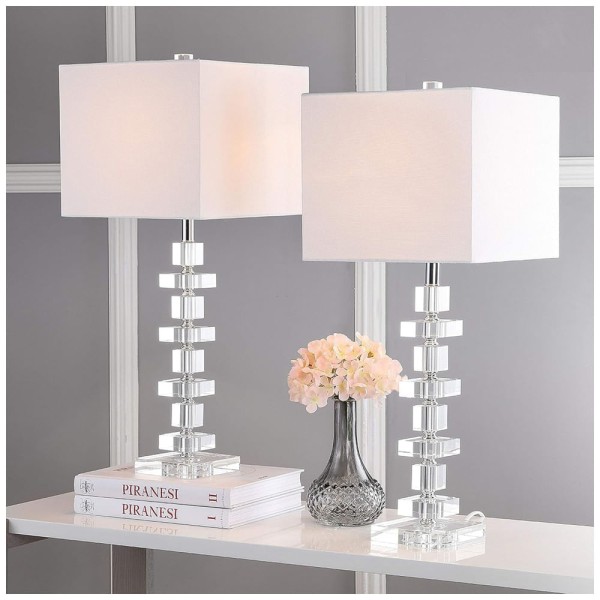 Abajur Luminária de Mesa, Estilo Moderno com 71 cm de Altura para Quarto, Sala de Estar e Escritório, 2 Un, 110V 100W, Safavieh, Prata e Branco