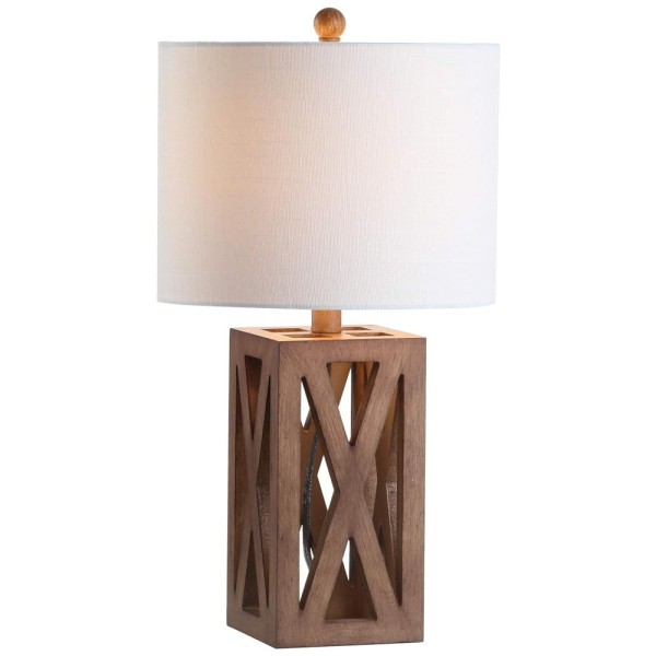 Abajur Luminária de Mesa em Madeira Industrial Francês Country Rústico com 54 cm de Altura para Quarto, Sala de Estar, Escritório e Estante, 110V