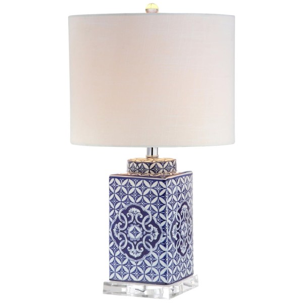 Encontraproduto.com.br - Abajur Luminária de Mesa, Estilo Tradicional com 58 cm de Altura para Quarto, Sala de Estar e Escritório, 110V 100W, JONATHAN Y, Azul e Branco