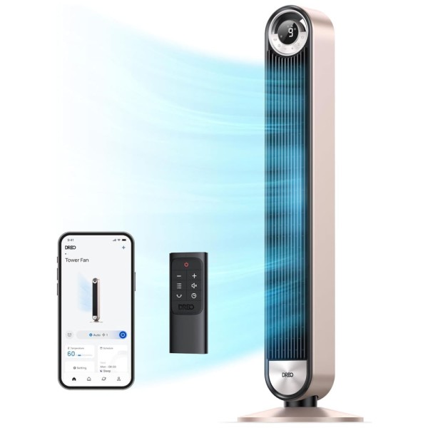 Encontraproduto.com.br - Ventilador de Torre Sem Lâminas com Oscilação de 90º, 9 Velocidades, Silencioso, Temporizador de 12H, Display LED, Controle Remoto, Voz e APP, 110V,