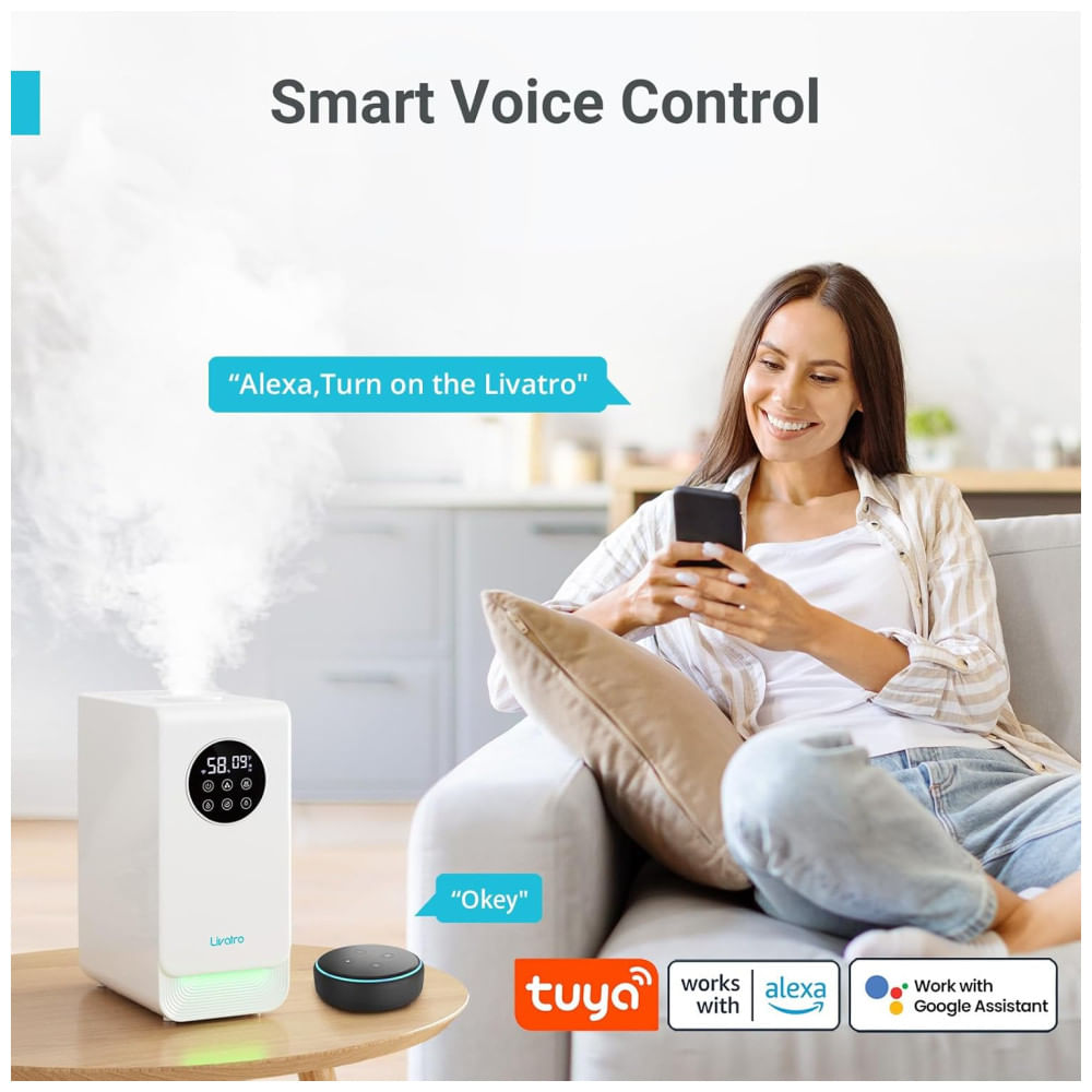 Encontraproduto.com.br - Umidificador 6L com Controle por APP, Ultrassilencioso de 28 dB, Enchimento Superior, Luz Indicadora de Umidade e Autonomia da Bateria até 60H, 110V,