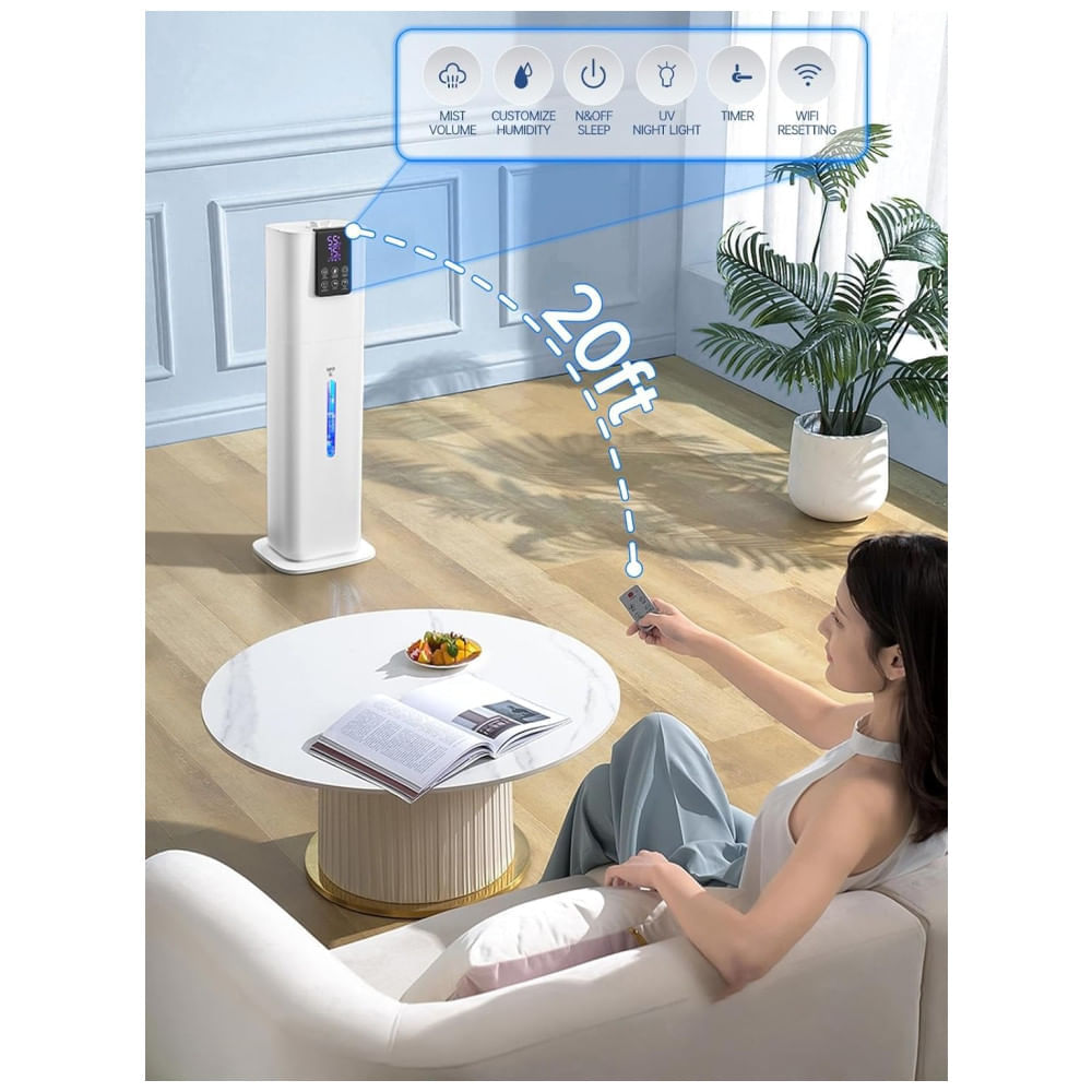 Encontraproduto.com.br - Umidificador 8L com Visor Digital, 3 Modos de Névoa, Temporizador até 12H, Luz Ambiente, Desligamento Automático, Controle Remoto e por APP para