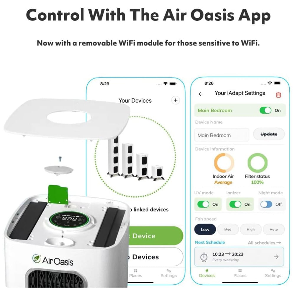 Encontraproduto.com.br - Purificador de Ar para Ambientes até 246m² com 5 Estágios de Filtro, Silencioso e Compatível com WiFi, 110V 70W, Air Oasis, Branco