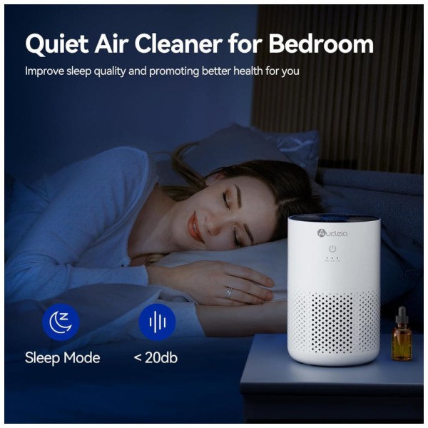 Encontraproduto.com.br - Purificador de Ar para Ambientes até 54m² com Filtro H13 HEPA, Função de Aromaterapia e Baixo Consumo de Energia, 110V 5W, Aucleia KQ-31, Branco