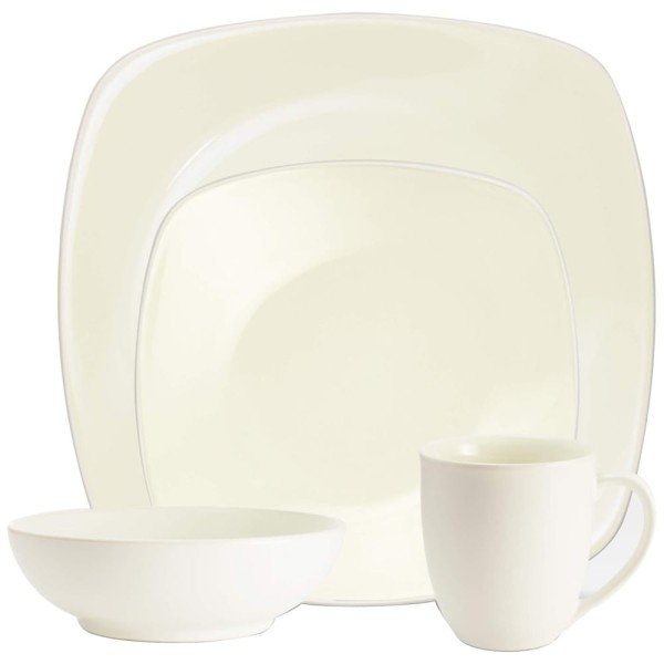 Aparelho de Jantar de Cerâmica Clássica e Durável para o Dia a Dia com 4 Peças, Formato Quadrado e Material de Cerâmica, Noritake 8090-04P, Branco