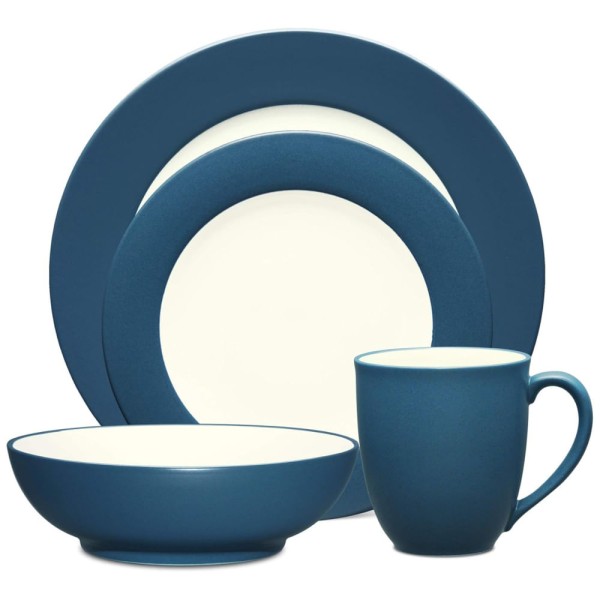 Encontraproduto.com.br - Aparelho de Jantar de Cerâmica Clássica e Durável para o Dia a Dia com 4 Peças, Formato Redondo e Material de Cerâmica, Noritake 8484-04X, Azul