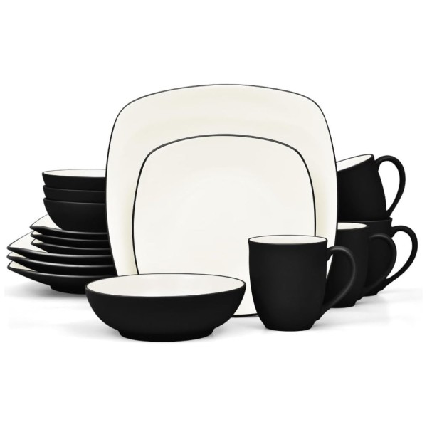 Encontraproduto.com.br - Aparelho de Jantar para Todas as Ocasiões com 16 Peças, Formato Quadrado e Material de Cerâmica, Noritake, Preto