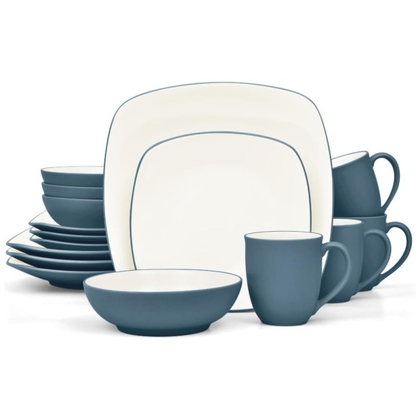 Encontraproduto.com.br - Aparelho de Jantar para Todas as Ocasiões com 16 Peças, Formato Quadrado e Material de Cerâmica, Noritake, Azul